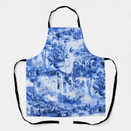 Chinoiserie toile, blauwe wilg, blauw china schort