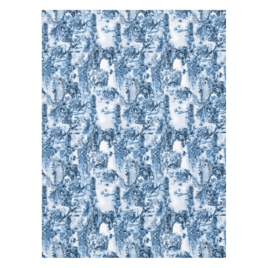 Chinoiserie toile, blauwe wilg, blauw china tafelkleed (Voorkant)