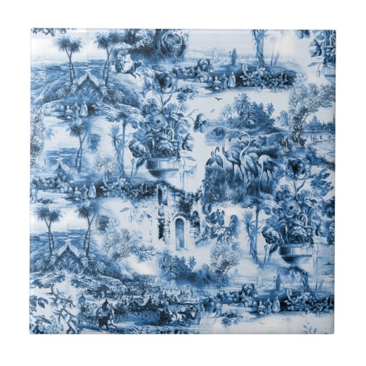 Chinoiserie toile, blauwe wilg, blauw china tegeltje (Voorkant)