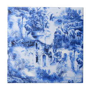 Chinoiserie toile, blauwe wilg, blauw china tegeltje