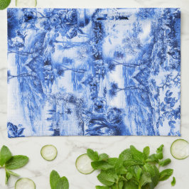 Chinoiserie toile, blauwe wilg, blauw china theedoek