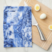 Chinoiserie toile, blauwe wilg, blauw china theedoek (Quarter Fold)