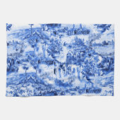 Chinoiserie toile, blauwe wilg, blauw china theedoek (Horizontaal)