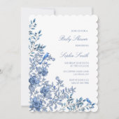 Chinoiserie Toile Blue Delicate Floral Baby Shower Kaart (Voorkant)