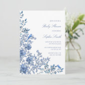 Chinoiserie Toile Blue Floral Baby Shower Kaart (Staand voorkant)
