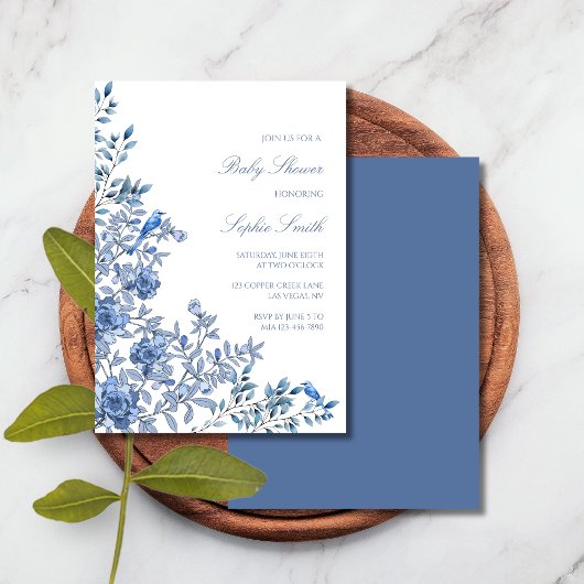 Chinoiserie Toile Blue Floral Baby Shower Kaart