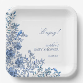 Chinoiserie Toile Blue Floral Baby Shower Papieren Bordje