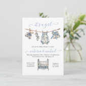 Chinoiserie Toile Clothesline Baby shower Meisje Kaart (Staand voorkant)