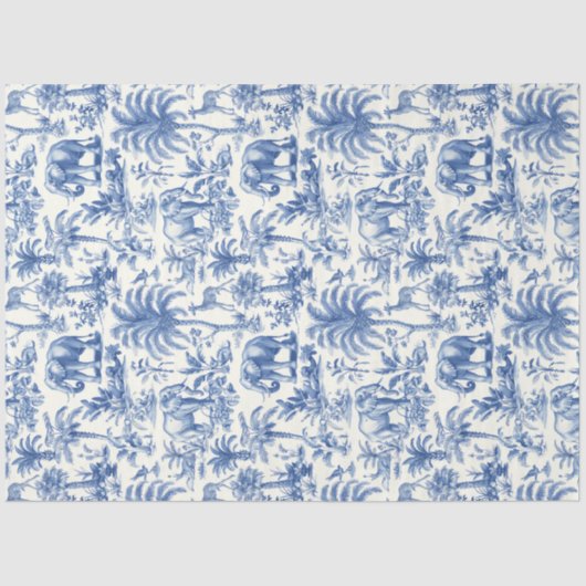 Chinoiserie Toile de Jouy marineblauwe dieren Tissuepapier (Voorkant)