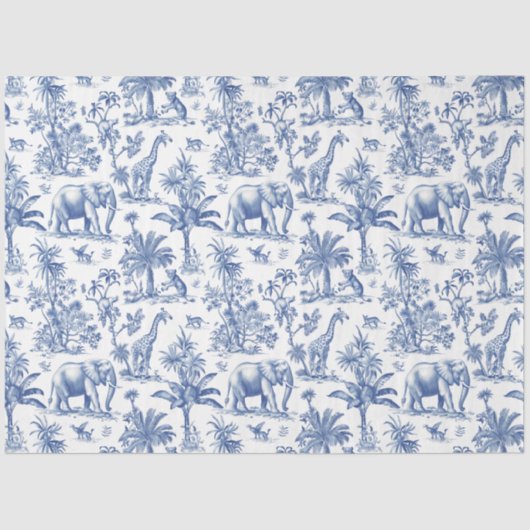 Chinoiserie Toile de Jouy marineblauwe dieren Tissuepapier (Voorkant)