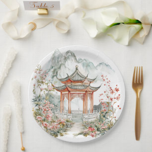 Chinoiserie Toile De Jouy Pagode Papieren Bordje