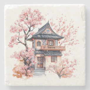 Chinoiserie Toile De Jouy Pagode Stenen Onderzetter