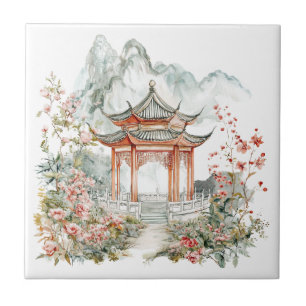 Chinoiserie Toile De Jouy Pagode Tegeltje