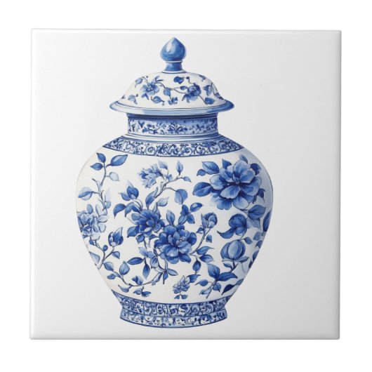 Chinoiserie Toile De Jouy Vaas Tegeltje (Voorkant)