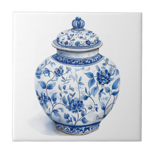 Chinoiserie Toile De Jouy Vaas Tegeltje