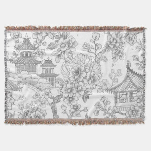 Chinoiserie Toile Draak Kersenbloesem Siermotief Deken