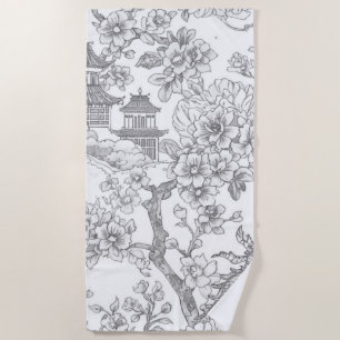Chinoiserie Toile Draak Kersenbloesem Siermotief Strandlaken