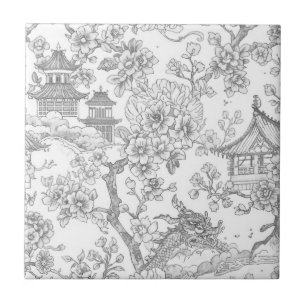 Chinoiserie Toile Draak Kersenbloesem Siermotief Tegeltje