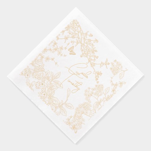 Chinoiserie Toile Filigre Wedding Save Datum Bruid Folie Servetten (Rechts)