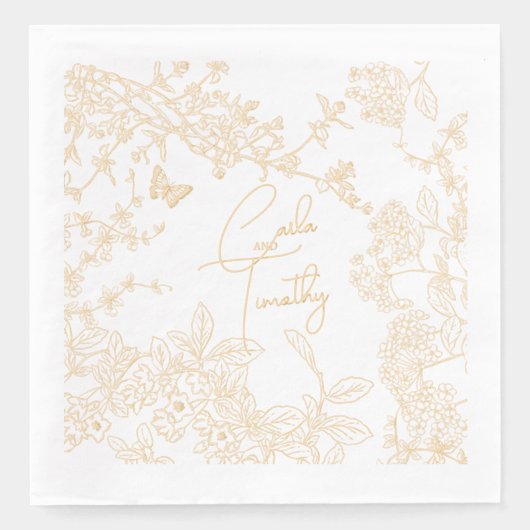 Chinoiserie Toile Filigre Wedding Save Datum Bruid Folie Servetten (Voorkant)