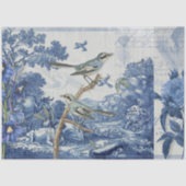 Chinoiserie Toile Floral Blue White Script Collage Tissuepapier (Voorkant)
