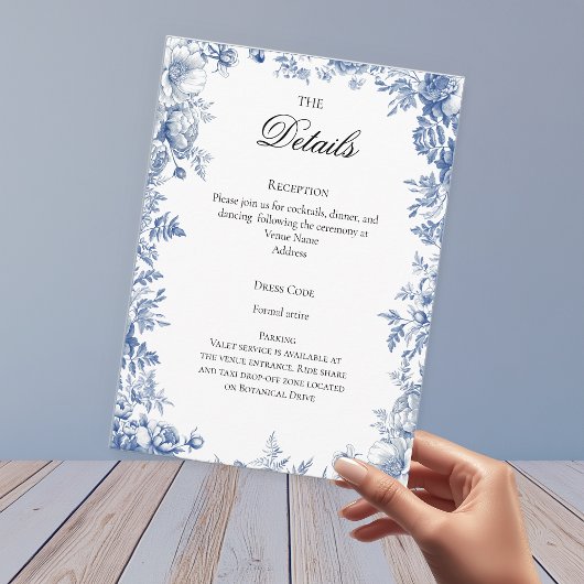 Chinoiserie Toile French Blue Wedding Details Informatiekaartje