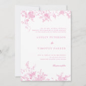 Chinoiserie Toile Roze Bloemen Bruiloft Kaart (Voorkant)