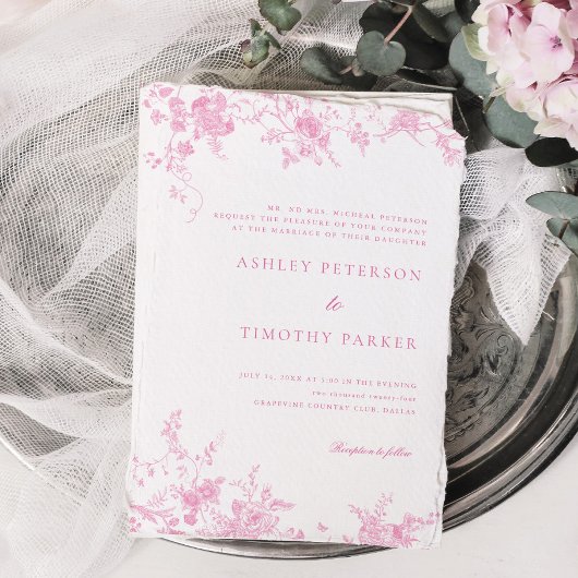 Chinoiserie Toile Roze Bloemen Bruiloft Kaart