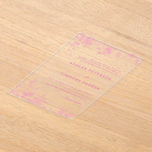 Chinoiserie Toile Roze bruiloft Acryl Uitnodigingen (Laagn)