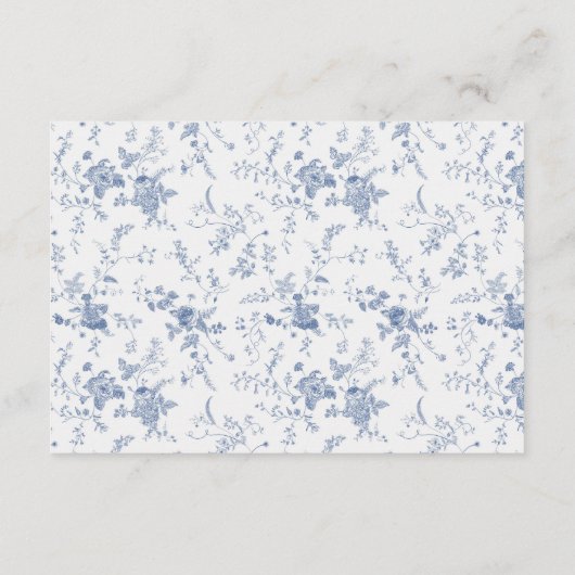 Chinoiserie Toile Stoffig Blauw Bruiloft Details Q Informatiekaartje (Achterkant)