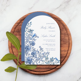 Chinoiserie Toile Zacht Blauw Bloemen Baby shower Kaart