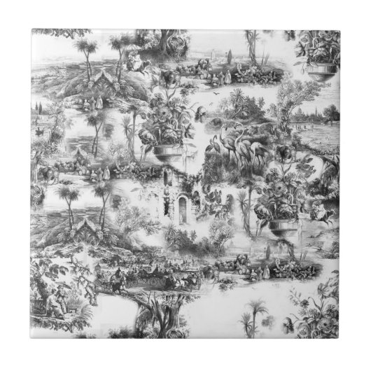 Chinoiserie toile zwart-wit tegeltje (Voorkant)