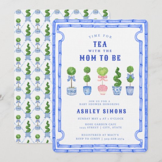 Chinoiserie Topiary Baby shower | Tea Party Invita Kaart (Voorkant / Achterkant)