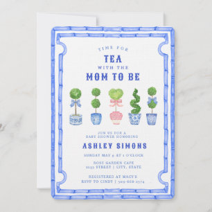 Chinoiserie Topiary Baby shower   Tea Party Invita Kaart