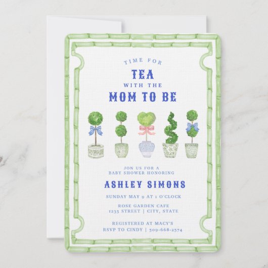 Chinoiserie Topiary Baby shower | Tea Party Kaart (Voorkant)