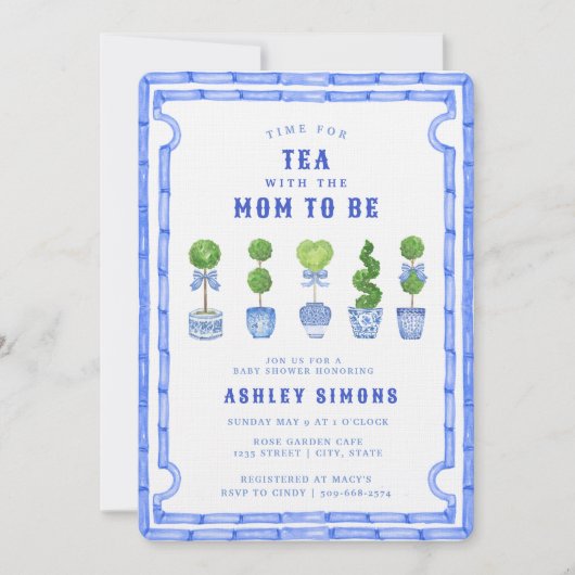 Chinoiserie Topiary Baby shower | Tea Party Kaart (Voorkant)