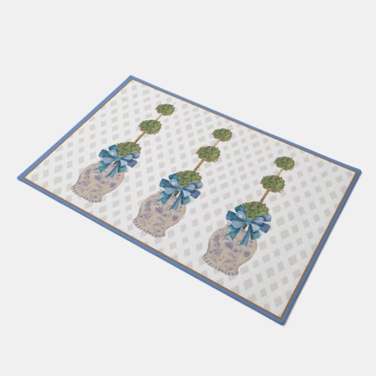 Chinoiserie Topiary Blauw Wit Ginger Jar Deurmat (Schuin)