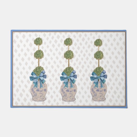 Chinoiserie Topiary Blauw Wit Ginger Jar Deurmat (Voorkant)