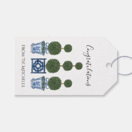 Chinoiserie Topiary Bomen met Blauwe Boog Cadeaulabel