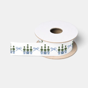 Chinoiserie Topiary Boom Blauwe Strik Satijnen Lint