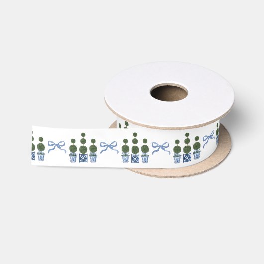 Chinoiserie Topiary Boom Blauwe Strik Satijnen Lint (Spoel)