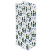 Chinoiserie Topiary Boom Blauwe Strik Wijn Cadeautas (Achterkant Gekanteld)