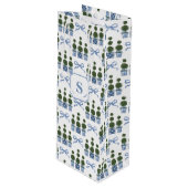 Chinoiserie Topiary Boom Blauwe Strik Wijn Cadeautas (Voorkant Gekanteld)