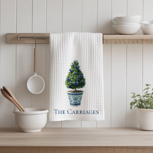 Chinoiserie Topiary Boom met Blauwe Strikken Theedoek