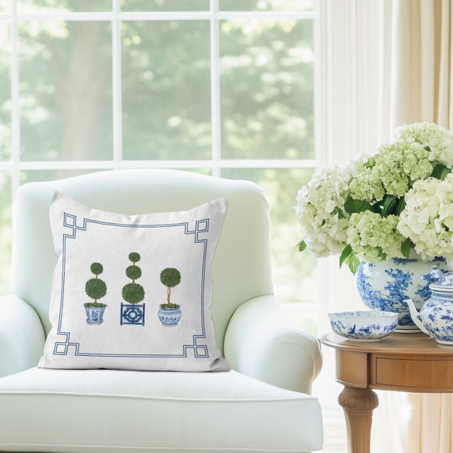 Chinoiserie Topiary Boom met Strikken Kussen (Chinoiserie Topiary Tree Pillow)