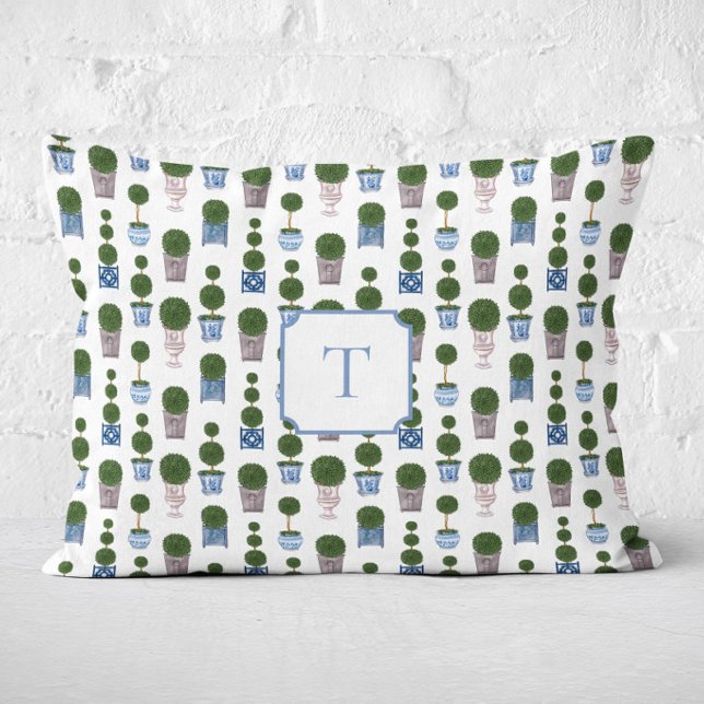 Chinoiserie Topiary Boom Monogram Accent Kussen (Topiary Tree Monogram Lumbar Pillow
)