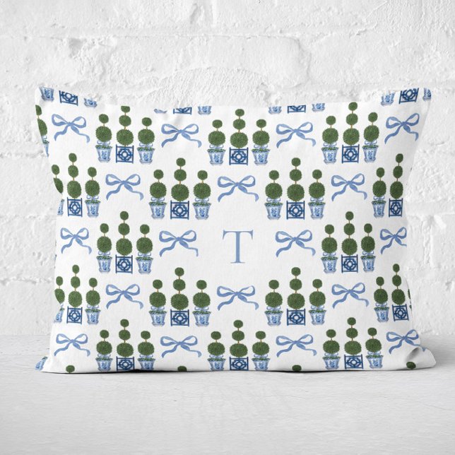 Chinoiserie Topiary Boom Monogram Accent Kussen (Topiary Tree Bow Monogram Lumbar Pillow)