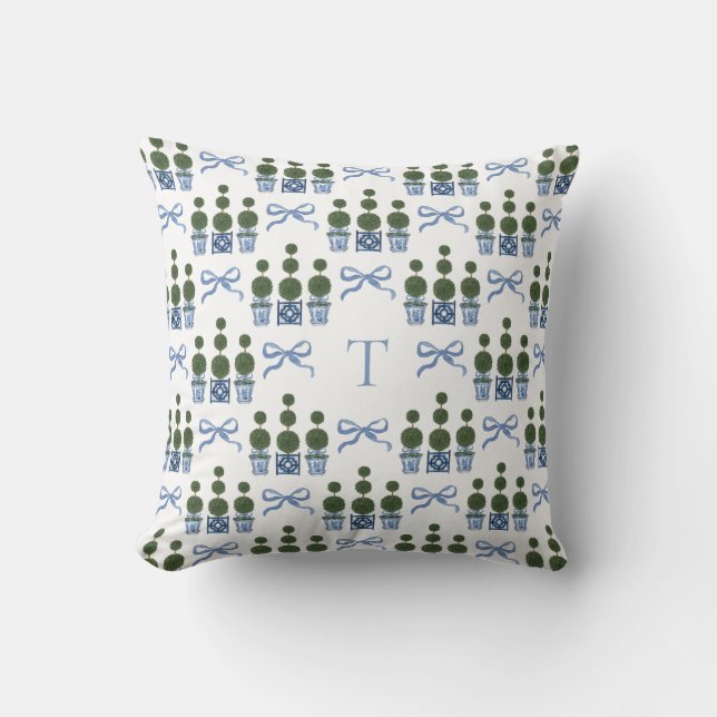 Chinoiserie Topiary Boom Monogram Kussen (Voorkant)