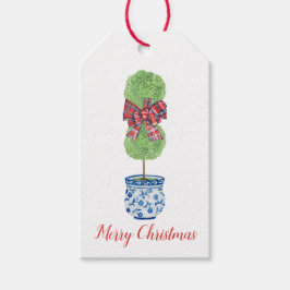 Chinoiserie Topiary Christmas Gift Label, Blue&Whi Cadeaulabel