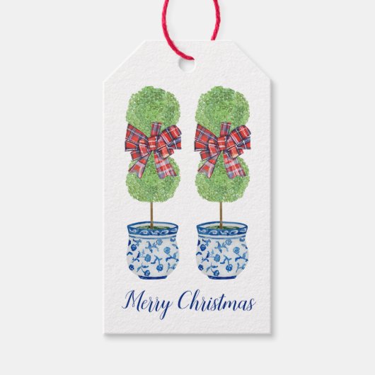 Chinoiserie Topiary Christmas Gift Label, Ginger J Cadeaulabel (Voorkant)